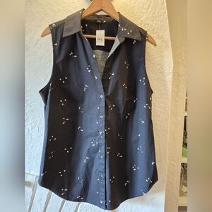 Ann Taylor L Black Sleeveless Top with Floral Print